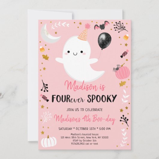 ピンク幽霊フォーエバー不気味誕生日 招待状 (正面)