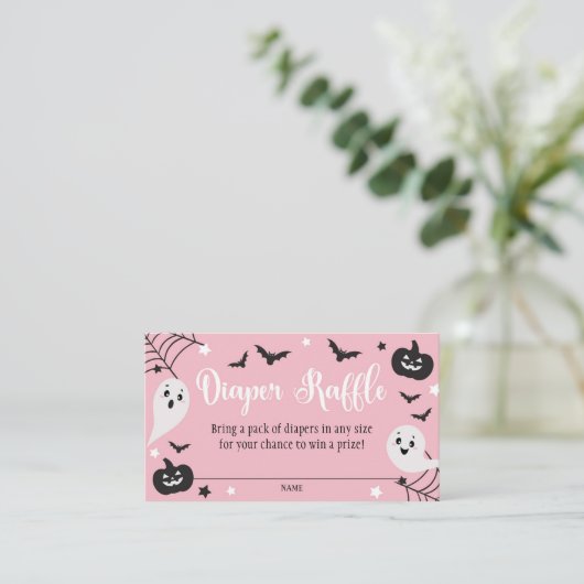 ピンク幽霊ベビーシャワーおむつラッフルカード エンクロージャーカード (スタンド正面)
