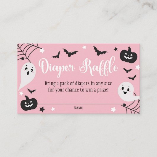 ピンク幽霊ベビーシャワーおむつラッフルカード エンクロージャーカード (正面)
