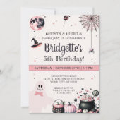 ピンク幽霊リトルブハロウィーン誕生日パーティー 招待状 (正面)