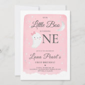 ピンク幽霊リトルブバースデーパーティハロウィーン 招待状 (正面)