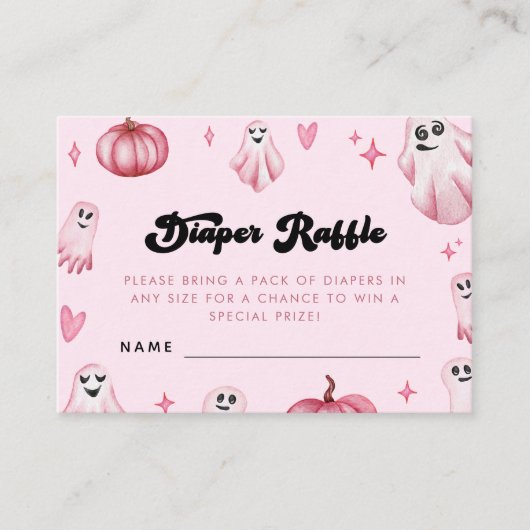 ピンク幽霊リトルブベビーシャワーおむつラッフル エンクロージャーカード (正面)