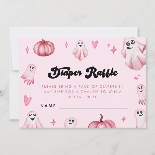 ピンク幽霊リトルブベビーシャワーおむつラッフル 招待状 (正面)