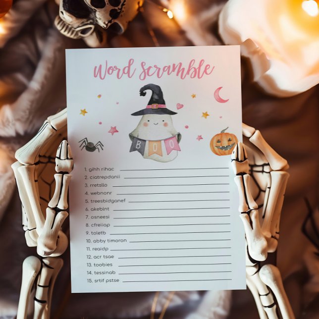 ピンク幽霊リトルブワースクランブルゲーム (Little Boo Baby Shower Word Scramble Game)