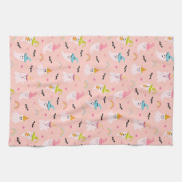 ピンク幽霊レインボーパターンハロウィンキッチンタオル キッチンタオル