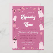 ピンク幽霊不気味グルーヴィーワンガール1st誕生日 招待状 (正面/裏面)