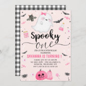 ピンク幽霊不気味ワンハロウィーン1回目の誕生日 招待状 (正面/裏面)