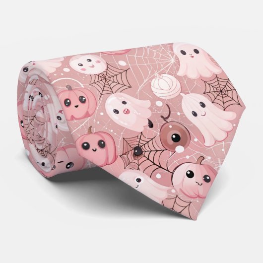 ピンク幽霊&カボチャお洒落ンハロウィーン ネクタイ (ロール)
