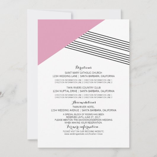ピンク幾何学ストライプ情報カード 招待状 (正面)