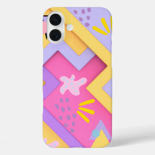 ピンク幾何学模様トレンディーミッドセンチュリーモダン iPhone 16 PLUSケース