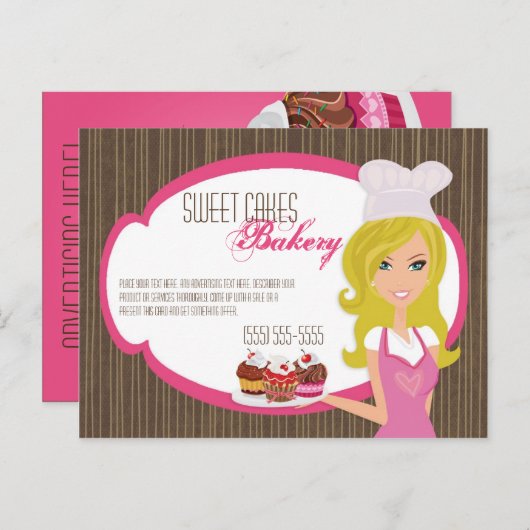 ピンク広告カップケーキにブロンド・ベーカーのカード ポストカード (正面/裏面)
