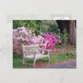 ピンク庭のベンチの花 ポストカード (正面/裏面)