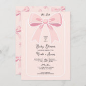 ピンク弓かわいいコケットコテージシックなベビーシャワー 招待状 (正面/裏面)