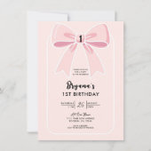 ピンク弓かわいいコケットコテージシック1st誕生日 招待状 (正面)