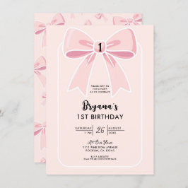 ピンク弓かわいいコケットコテージシック1st誕生日 招待状