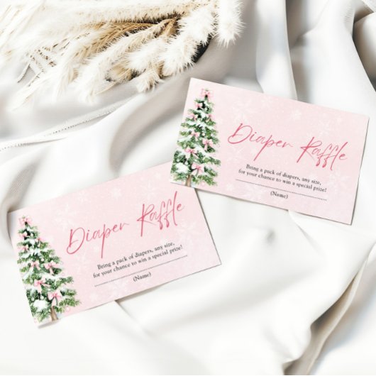ピンク弓クリスマスツリーおむつラッフルベビーシャワー エンクロージャーカード