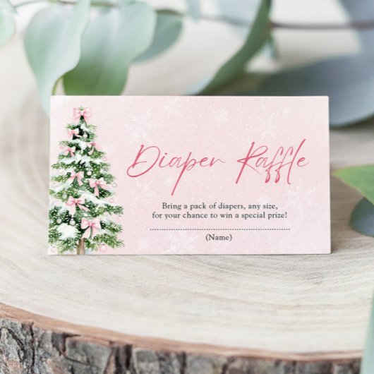 ピンク弓クリスマスツリーおむつラッフルベビーシャワー エンクロージャーカード