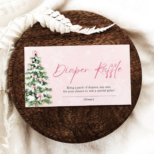 ピンク弓クリスマスツリーおむつラッフルベビーシャワー エンクロージャーカード