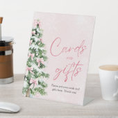 ピンク弓クリスマスツリーカードとギフトサイン 台座サイン (インサイチュ)