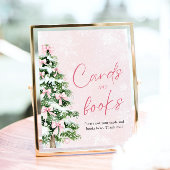 ピンク弓クリスマスツリーカードとブックサイン ポスター