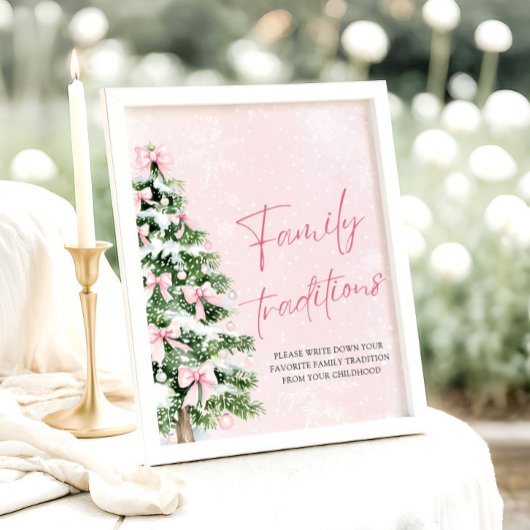 ピンク弓クリスマスツリー家族の伝統ゲーム ポスター