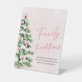 ピンク弓クリスマスツリー家族の伝統ゲーム 台座サイン (正面)