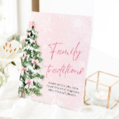 ピンク弓クリスマスツリー家族の伝統ゲーム 台座サイン