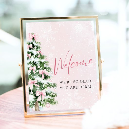 ピンク弓クリスマスツリー赤ちゃんシャワー歓迎サイン ポスター