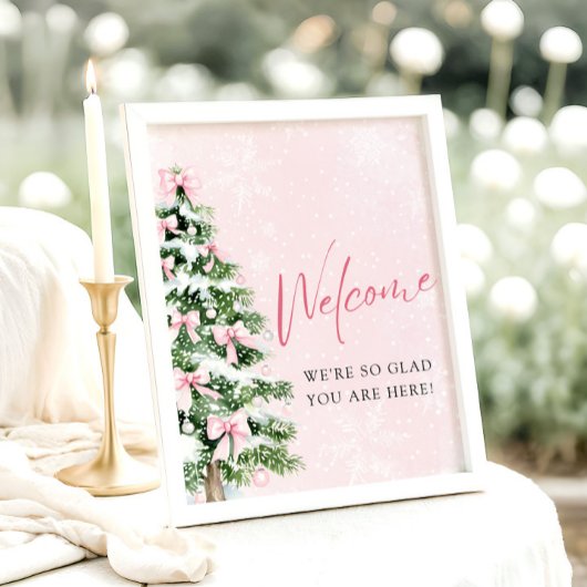 ピンク弓クリスマスツリー赤ちゃんシャワー歓迎サイン ポスター