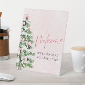ピンク弓クリスマスツリー赤ちゃんシャワー歓迎サイン 台座サイン (インサイチュ)