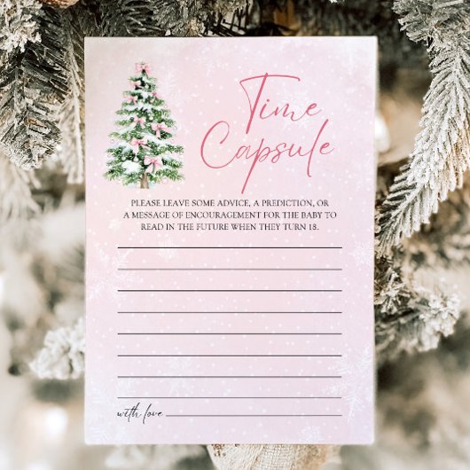 ピンク弓クリスマスベビーシャワータイムカプセルゲーム 招待状