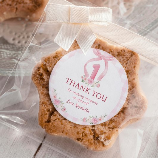 ピンク弓コケットラベルステッカー誕生日 ラウンドシール