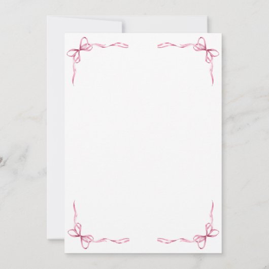 ピンク弓ベビーガール写真の誕生発表カード 案内状 (裏面)