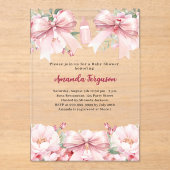 ピンク弓花模様女の子ボトル澄んベビーシャワー アクリル招待状 (正面)