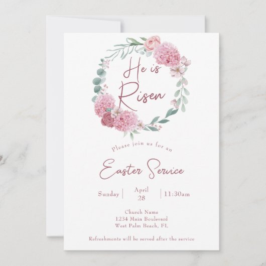 ピンク彼エレガントは教会のイースターサービスを復活している 招待状 (正面)