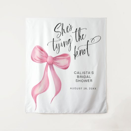 ピンク彼女が結ぶ結び目のブライダルシャワー背景 タペストリー (正面)