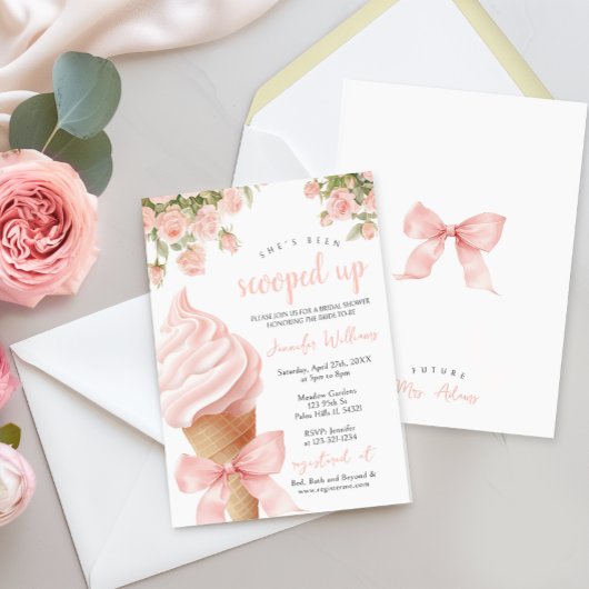 ピンク彼女はアイスクリームをスクープされてブライダルシャワー 招待状