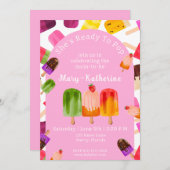 ピンク彼女はポプシクルの準備ができていポップ・アートのる 招待状 (正面/裏面)