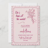 ピンク彼女は市場から外れているブライダルシャワー 招待状 (正面)