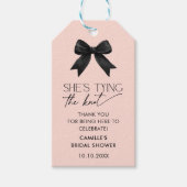 ピンク彼女は結び目の弓ブライダルシャワー ギフトタグ (正面)