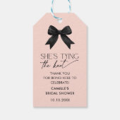 ピンク彼女は結び目の弓ブライダルシャワー ギフトタグ (裏面)