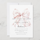 ピンク彼女は結び目の弓ブライダルシャワー 招待状 (正面)
