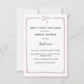 ピンク彼女は結び目の弓ブライダルシャワー 招待状 (正面)