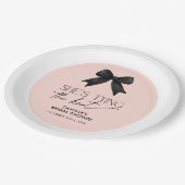 ピンク彼女は結び目の弓結婚の ペーパープレート (アングル)