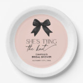 ピンク彼女は結び目の弓結婚の ペーパープレート (正面)