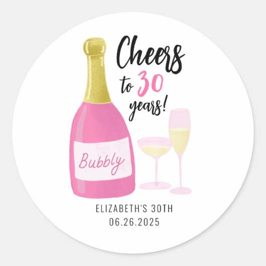 ピンク応援30年バブリー30歳の誕生日パーティー ラウンドシール (正面)
