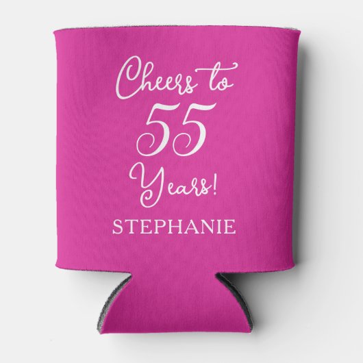 ピンク応援55年55誕生日缶 缶クーラー (正面)