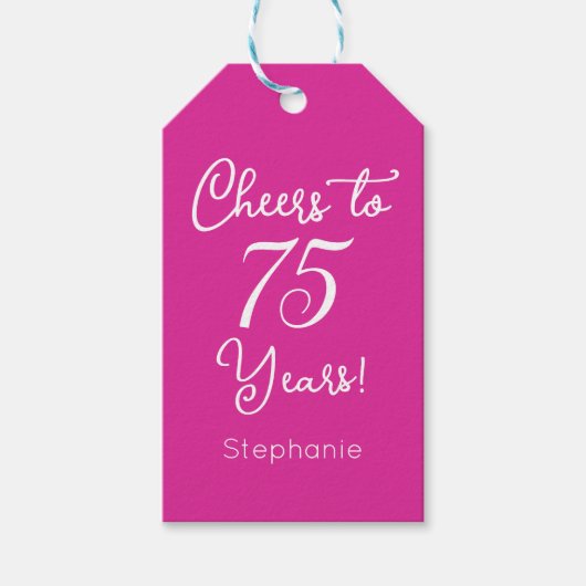 ピンク応援75年75誕生日 ギフトタグ (正面)
