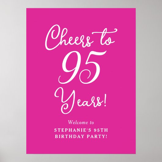 ピンク応援95年95誕生日ウェルカムサイン ポスター (正面)