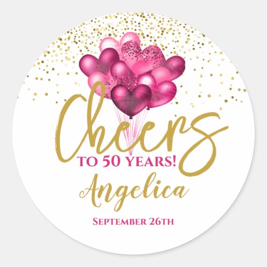 ピンク応援~50年50誕生日 ラウンドシール (正面)